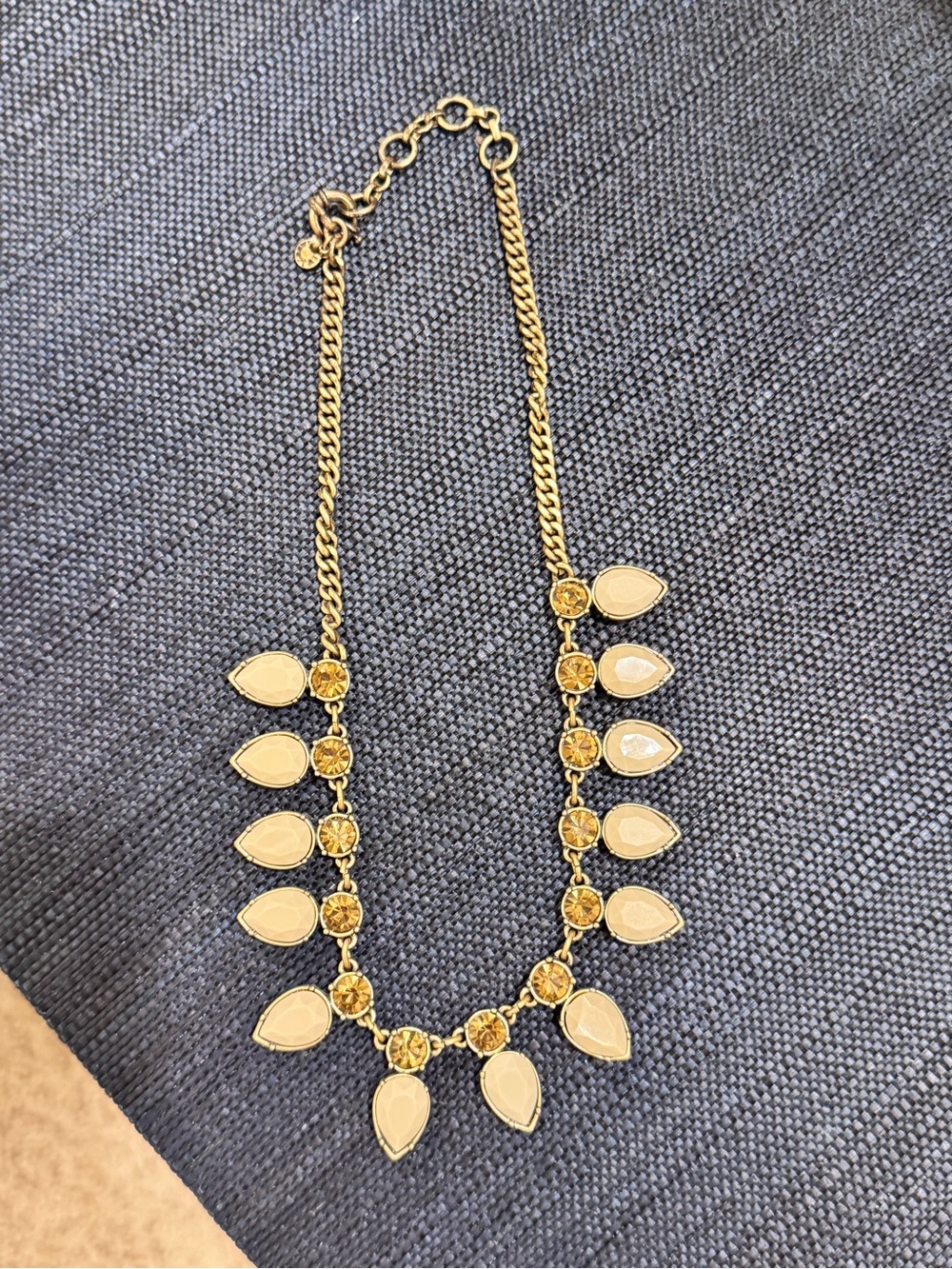 J. Crew Gold-Tone Necklace with Cream Teardrops and Yellow Stones